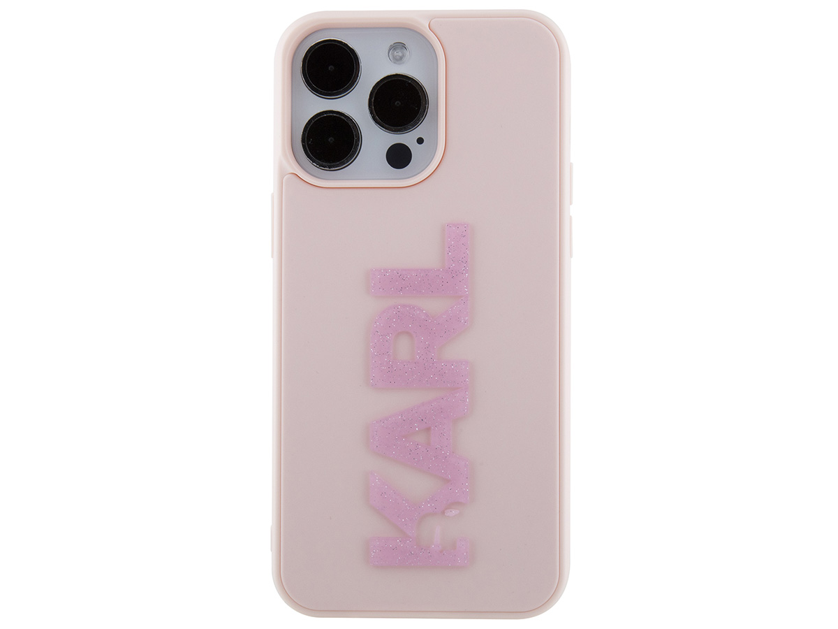 Karl Lagerfeld 3D Glitter Logo Case Roze - iPhone 15 Pro hoesje