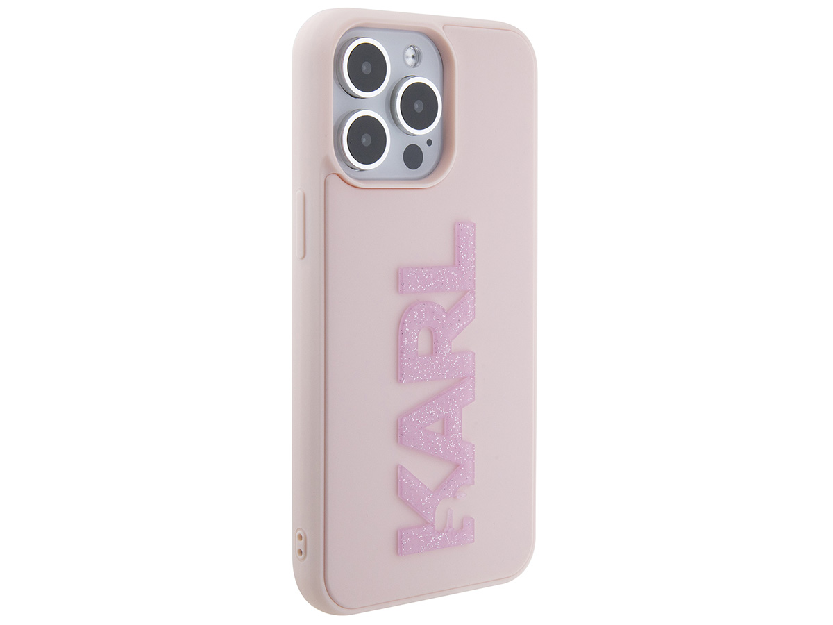 Karl Lagerfeld 3D Glitter Logo Case Roze - iPhone 15 Pro hoesje