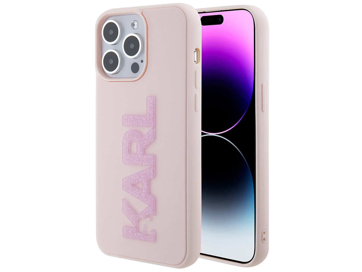 Karl Lagerfeld 3D Glitter Logo Case Roze - iPhone 15 Pro hoesje