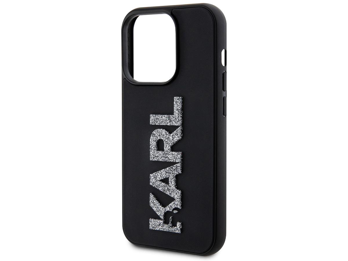 Karl Lagerfeld 3D Glitter Logo Case Zwart - iPhone 15 Pro hoesje