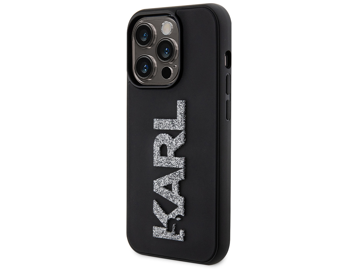 Karl Lagerfeld 3D Glitter Logo Case Zwart - iPhone 15 Pro hoesje