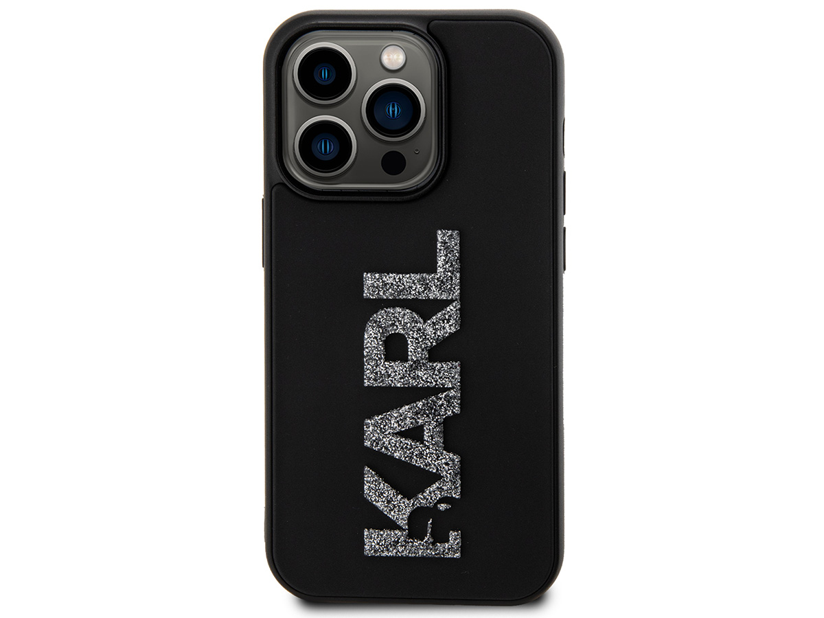 Karl Lagerfeld 3D Glitter Logo Case Zwart - iPhone 15 Pro hoesje