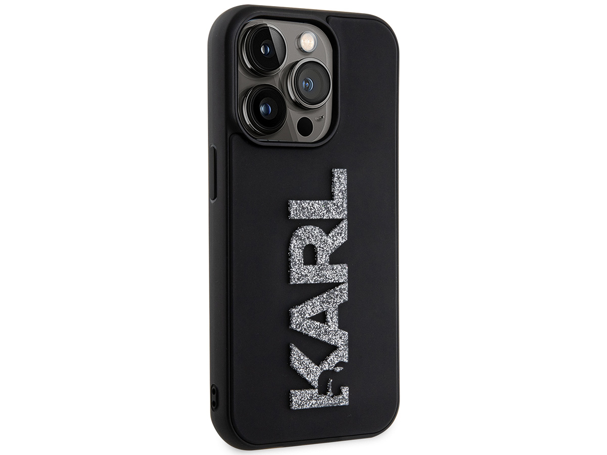 Karl Lagerfeld 3D Glitter Logo Case Zwart - iPhone 15 Pro hoesje