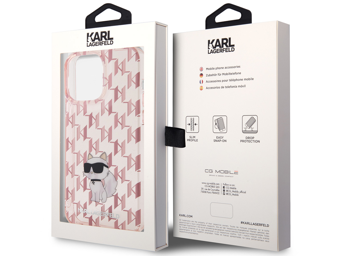 Karl Lagerfeld Choupette Monogram Case Roze - iPhone 15 Pro hoesje