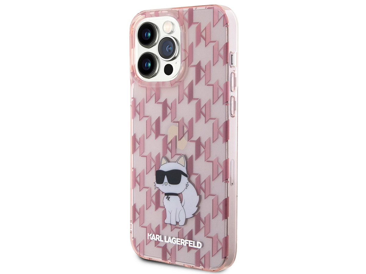 Karl Lagerfeld Choupette Monogram Case Roze - iPhone 15 Pro hoesje