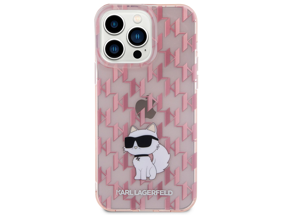 Karl Lagerfeld Choupette Monogram Case Roze - iPhone 15 Pro hoesje