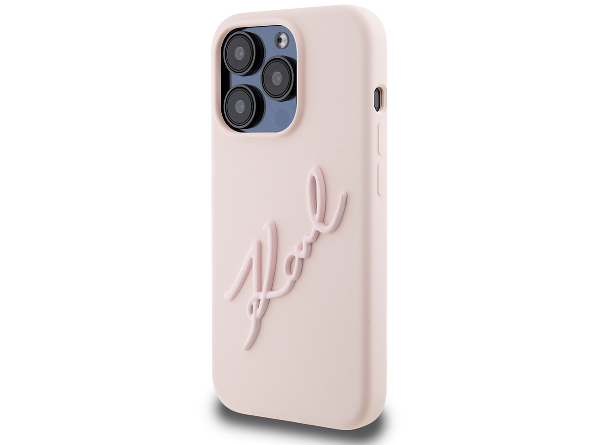 Karl Lagerfeld Metal Signature Case Roze - iPhone 15 Pro hoesje