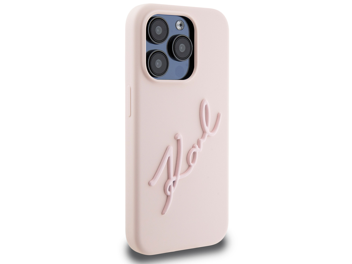 Karl Lagerfeld Metal Signature Case Roze - iPhone 15 Pro hoesje