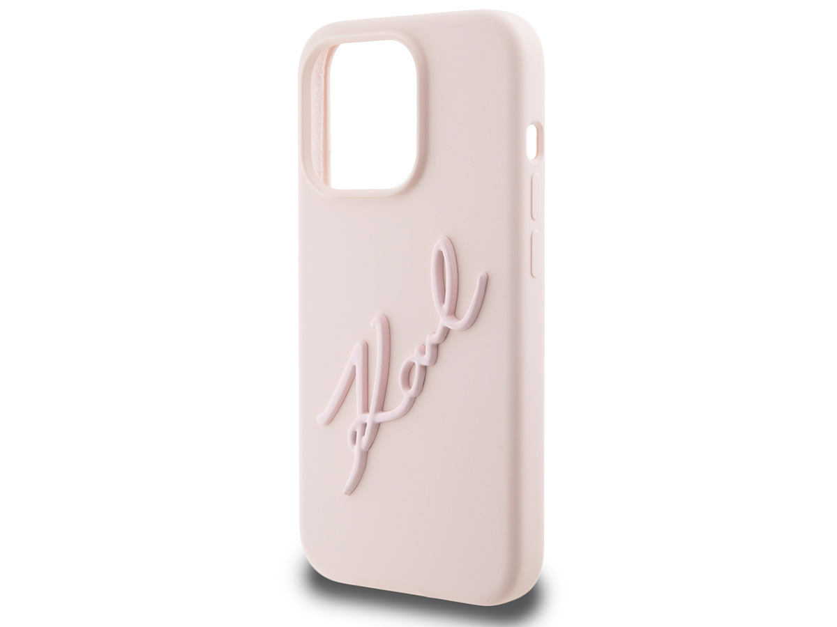 Karl Lagerfeld Metal Signature Case Roze - iPhone 15 Pro hoesje