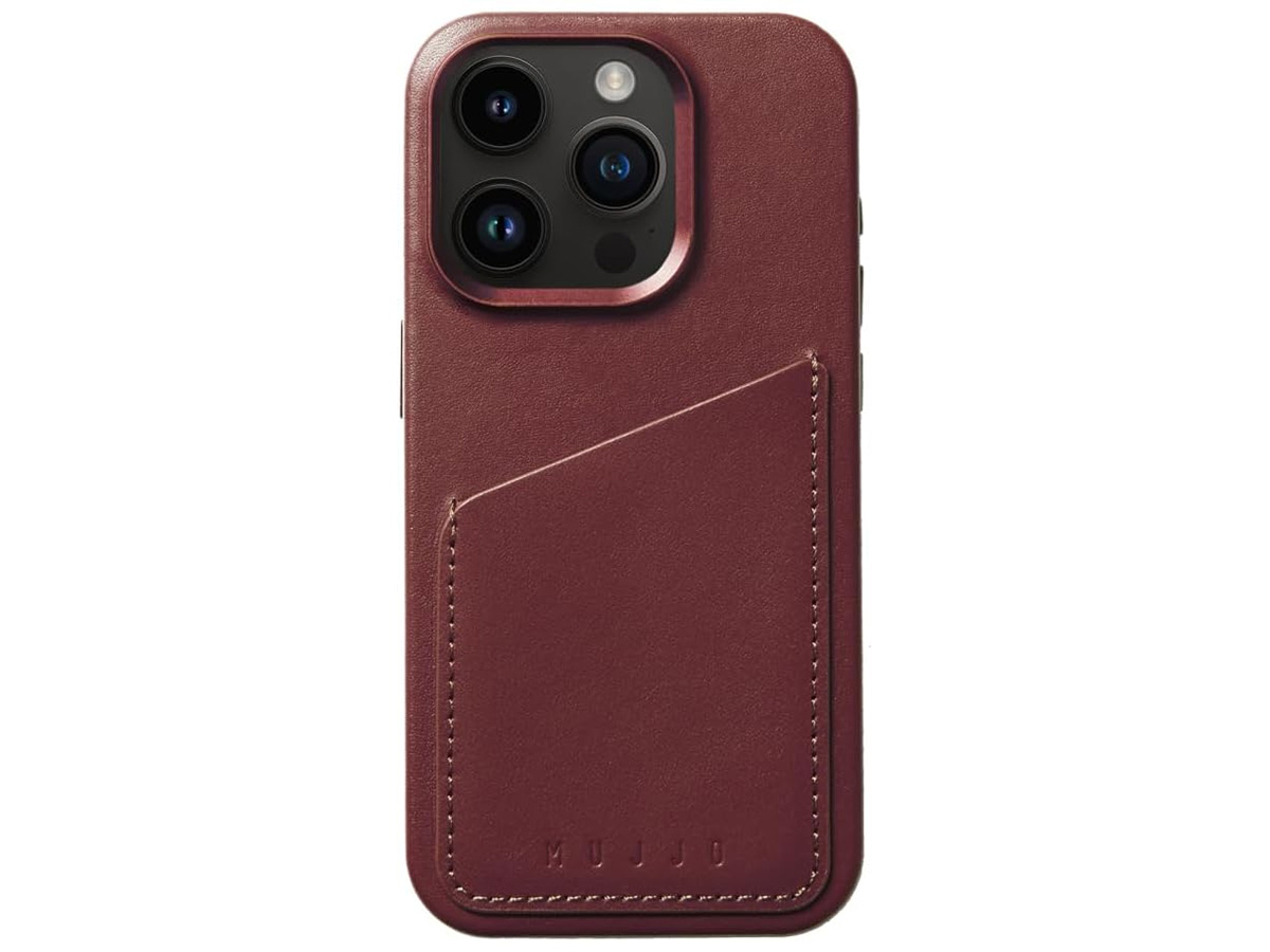 Mujjo Full Leather Wallet Case Burgundy - iPhone 15 Pro Hoesje Leer