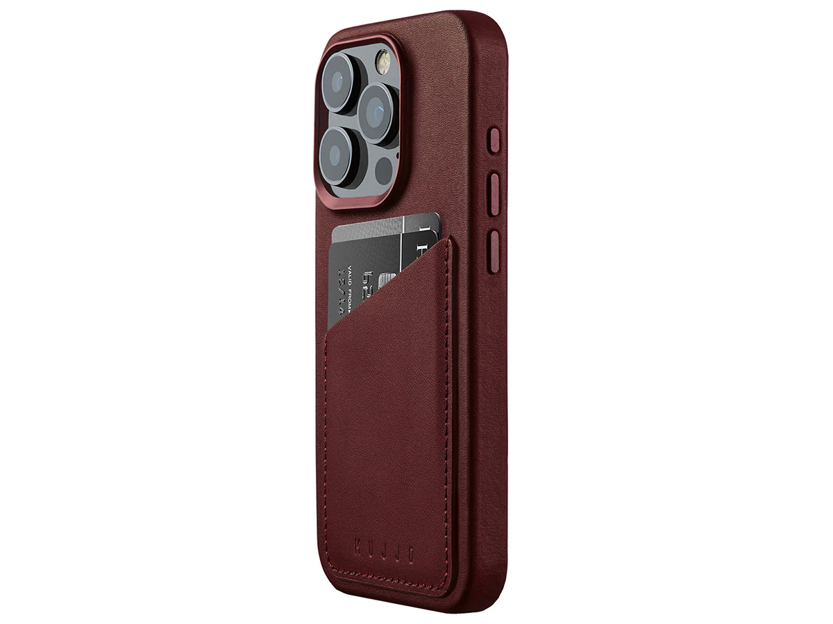 Mujjo Full Leather Wallet Case Burgundy - iPhone 15 Pro Hoesje Leer