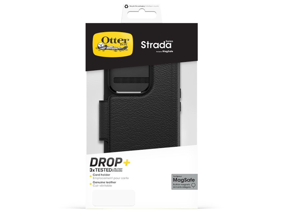 Otterbox Strada Leather MagSafe Folio Zwart - iPhone 15 Pro hoesje