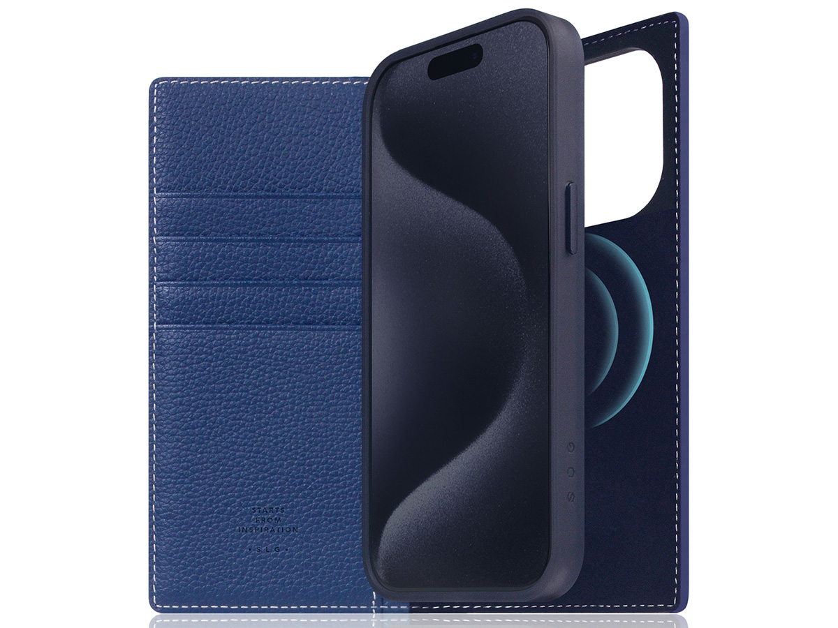 SLG Design D8 2in1 Leather Folio Navy Blue - iPhone 15 Pro hoesje