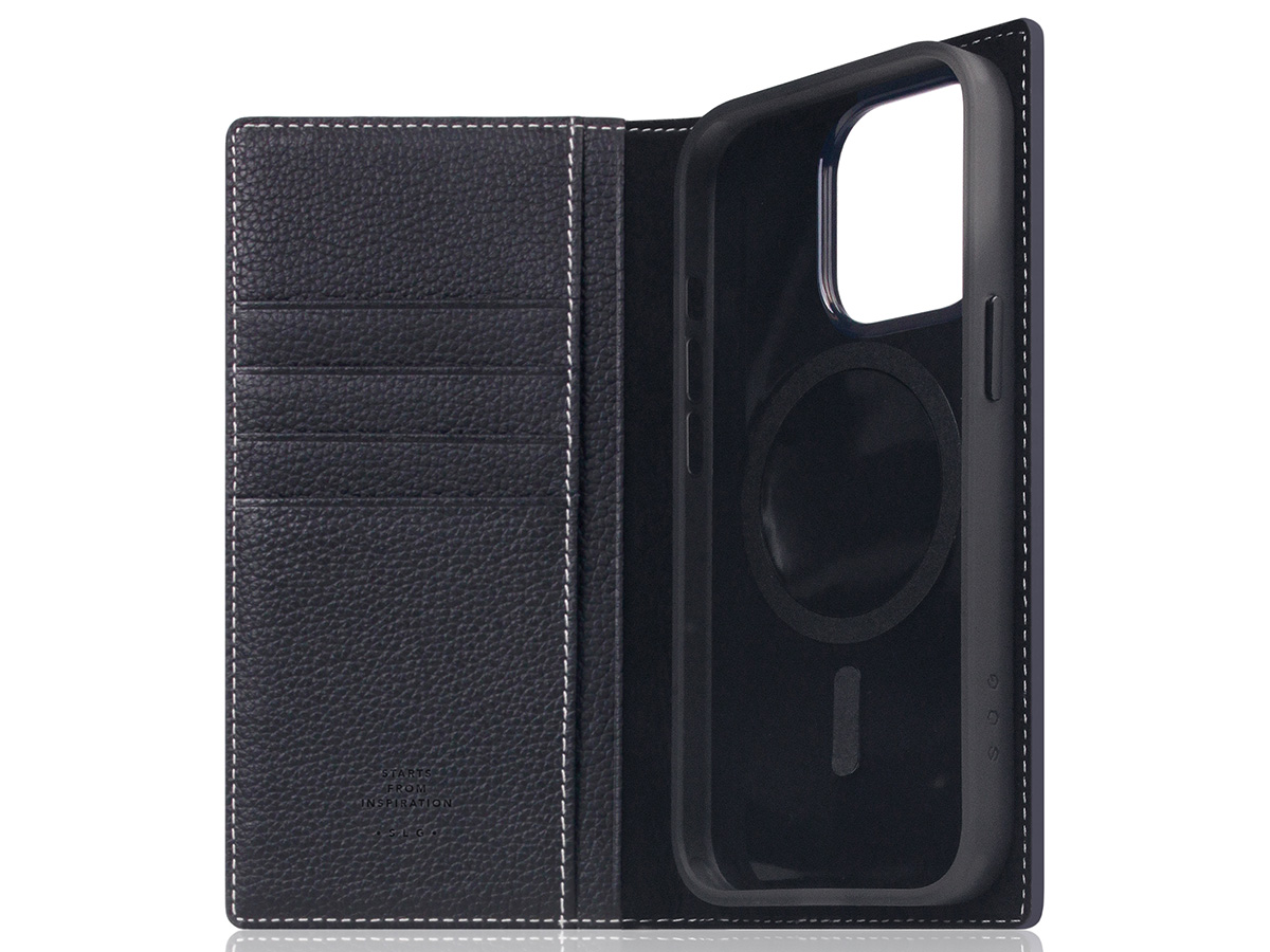 SLG Design D8 2in1 Leather Folio Black Blue - iPhone 15 Pro hoesje