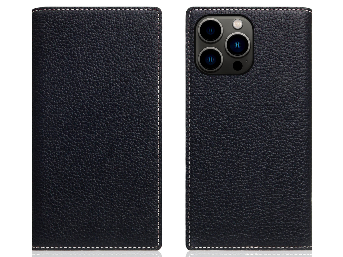 SLG Design D8 2in1 Leather Folio Black Blue - iPhone 15 Pro hoesje