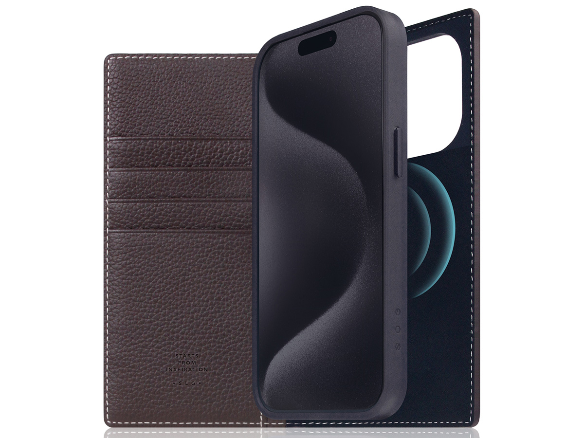 SLG Design D8 2in1 Leather Folio Brown Cream - iPhone 15 Pro hoesje