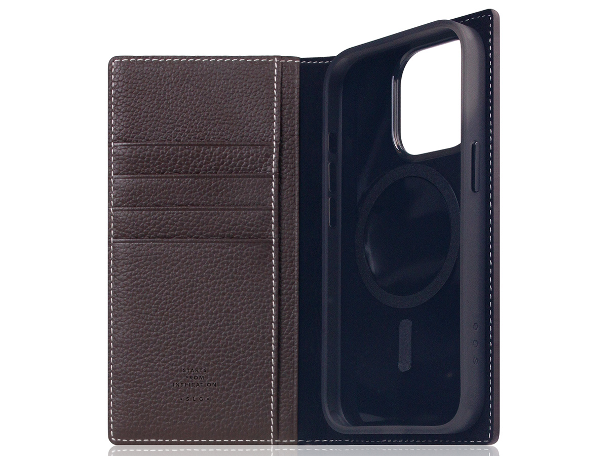 SLG Design D8 2in1 Leather Folio Brown Cream - iPhone 15 Pro hoesje