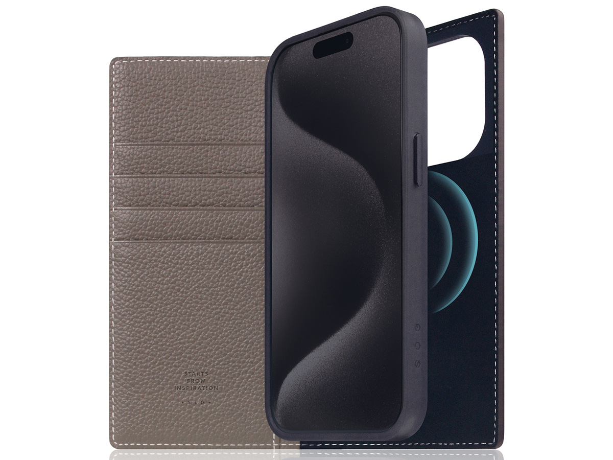 SLG Design D8 2in1 Leather Folio Etoff Cream - iPhone 15 Pro hoesje