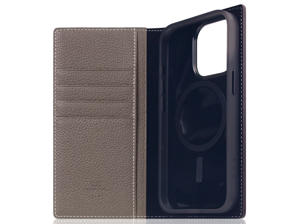 SLG Design D8 2in1 Leather Folio Etoff Cream - iPhone 15 Pro hoesje