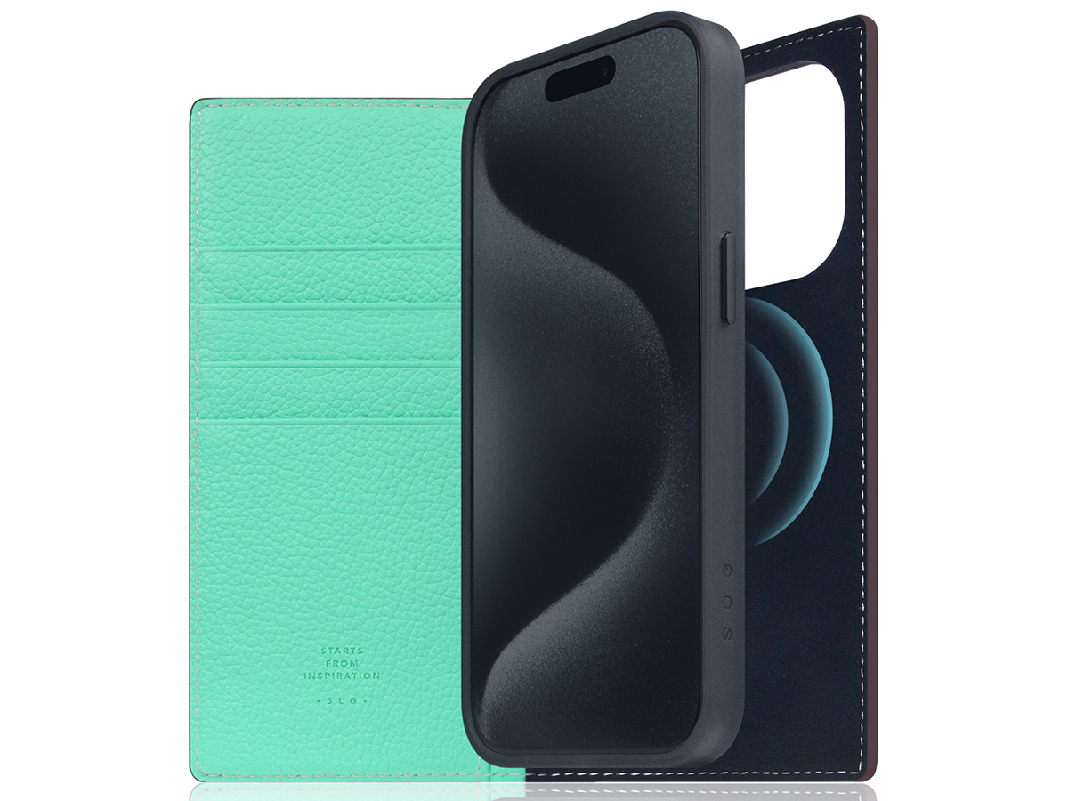 SLG Design D8 2in1 Leather Folio Teal - iPhone 15 Pro hoesje