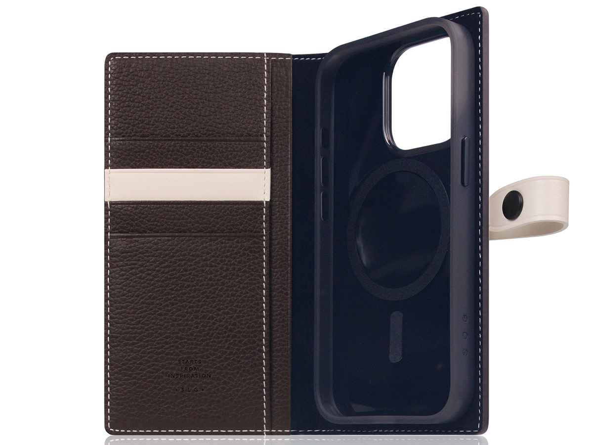 SLG Design D8 Edition 2in1 Leather Folio Brown Cream - iPhone 15 Pro hoesje