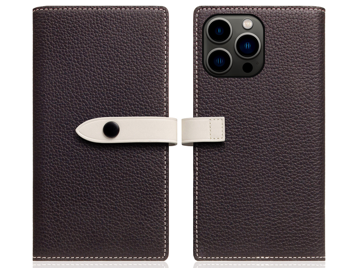 SLG Design D8 Edition 2in1 Leather Folio Brown Cream - iPhone 15 Pro hoesje