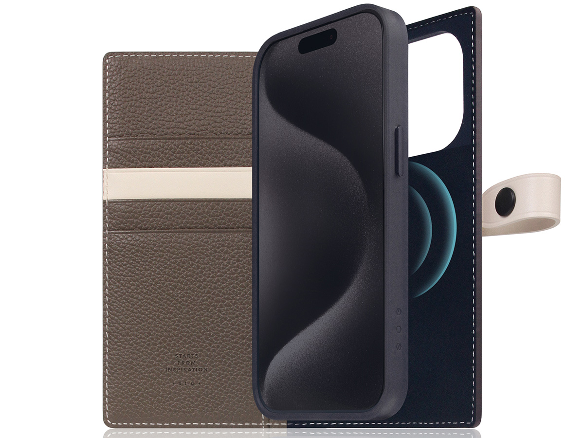 SLG Design D8 Edition 2in1 Leather Folio Etoff Cream - iPhone 15 Pro hoesje