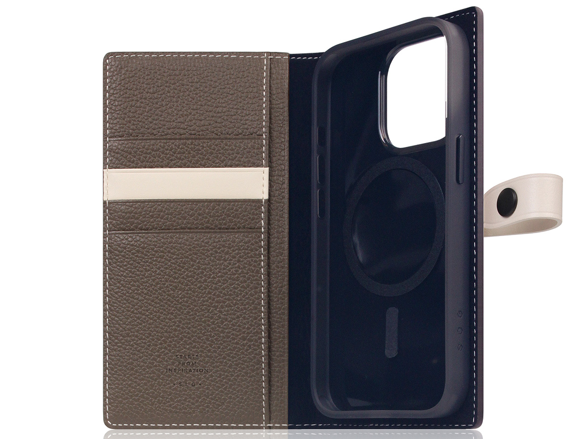 SLG Design D8 Edition 2in1 Leather Folio Etoff Cream - iPhone 15 Pro hoesje
