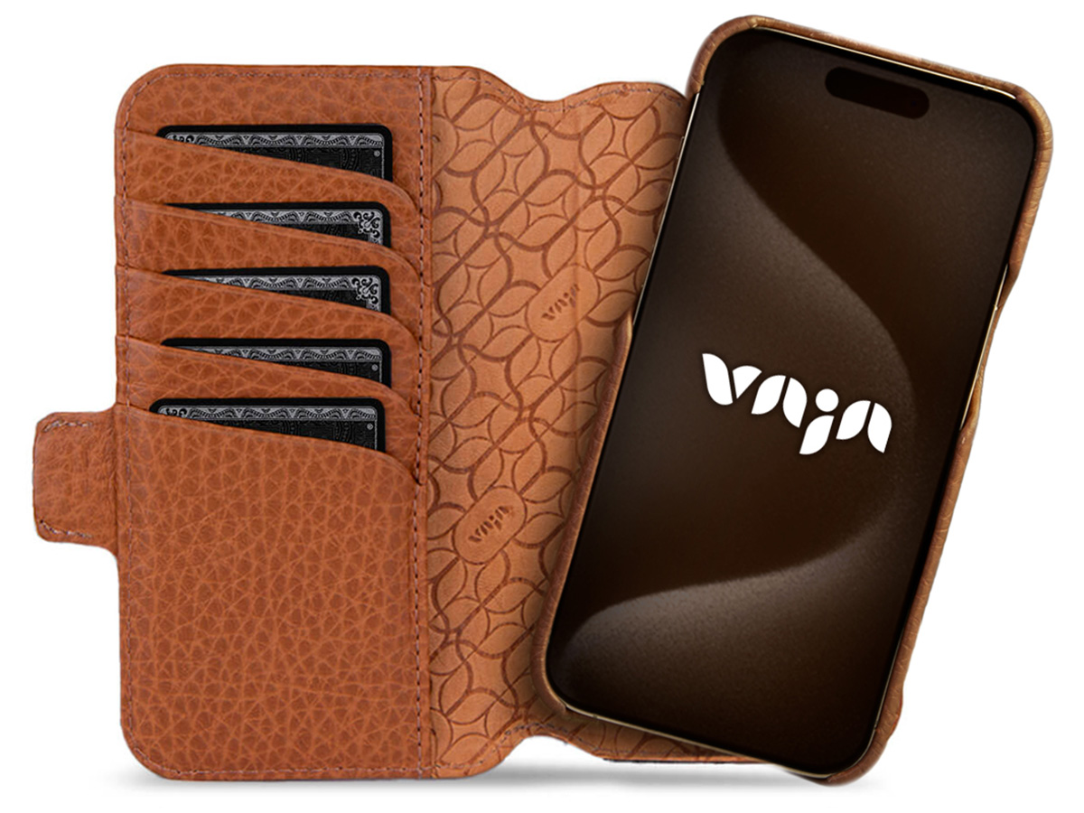 Vaja 2in1 Wallet Leather Case MagSafe Cognac - iPhone 15 Pro Hoesje Leer