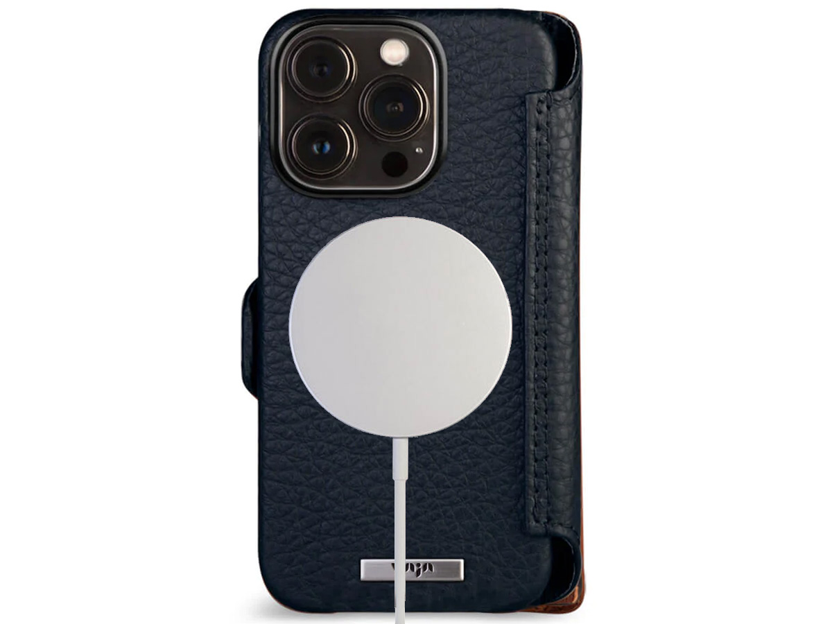 Vaja Wallet Leather Case MagSafe Donkerblauw - iPhone 15 Pro Hoesje Leer