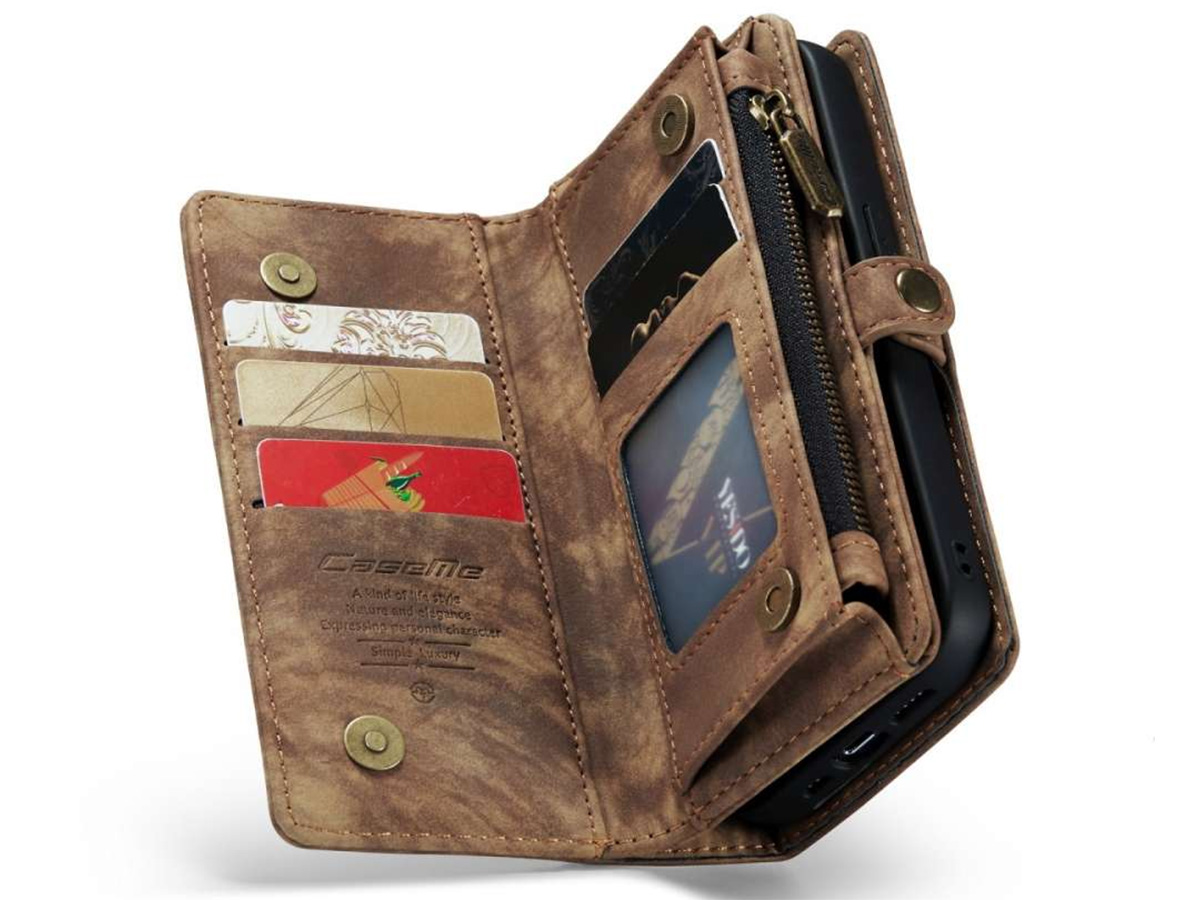 CaseMania 2in1 Wallet Case met Ritsvak Bruin - iPhone 15 Pro Max Hoesje