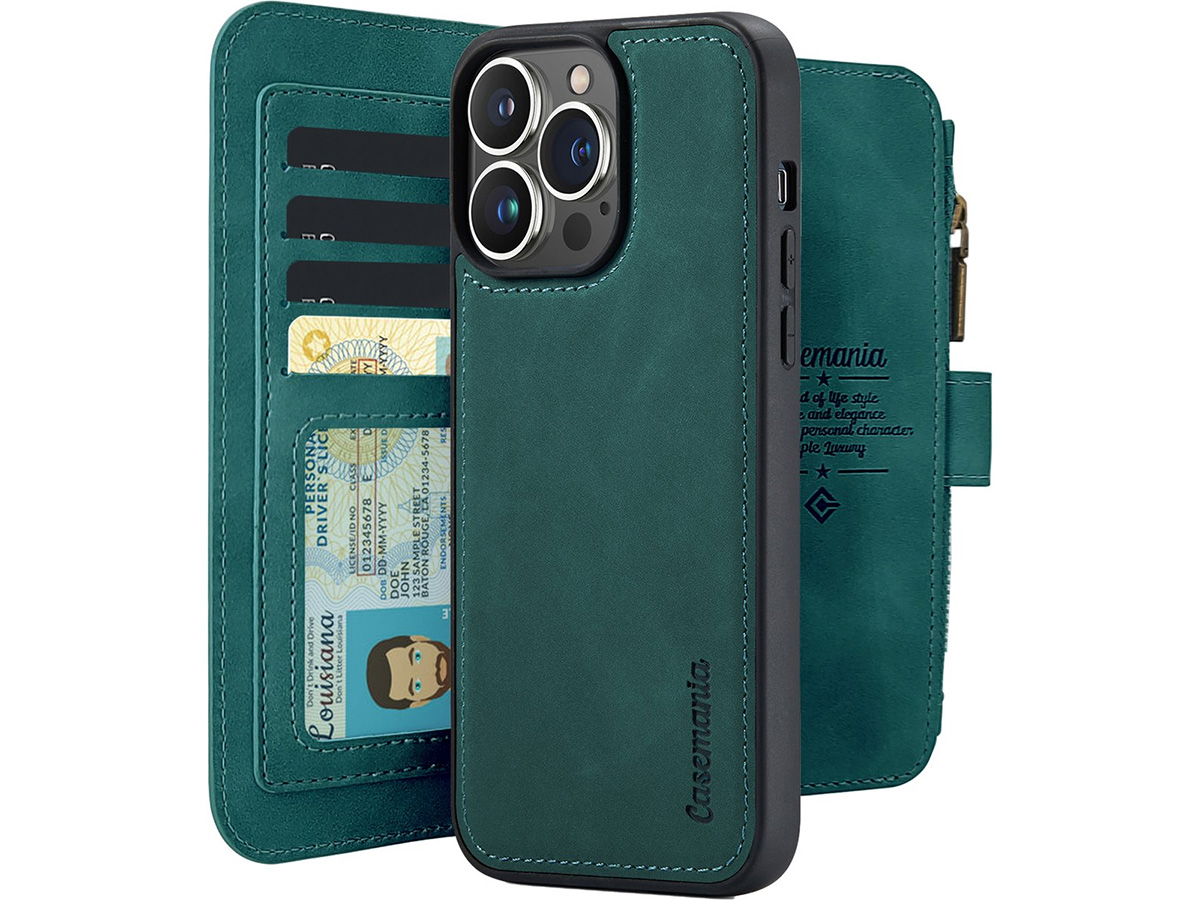 CaseMania 2in1 Wallet Ritsvak Case Groen - iPhone 15 Pro Max Hoesje