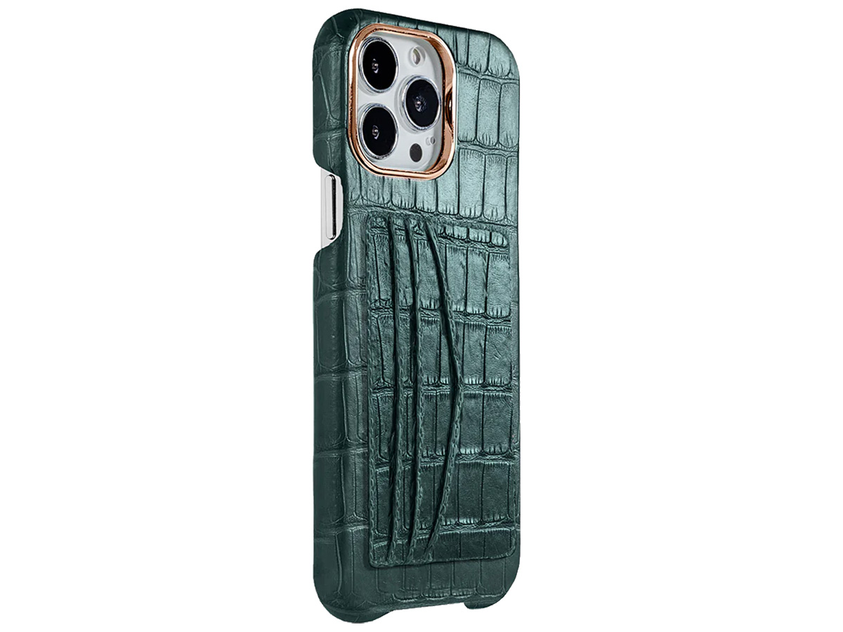 Gatti Cardholder Alligator Case iPhone 15 Pro Max hoesje - Green Emerald/Rose Gold