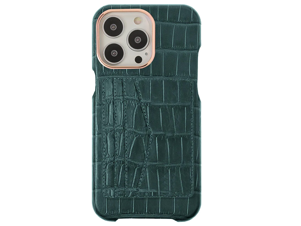 Gatti Cardholder Alligator Case iPhone 15 Pro Max hoesje - Green Emerald/Rose Gold