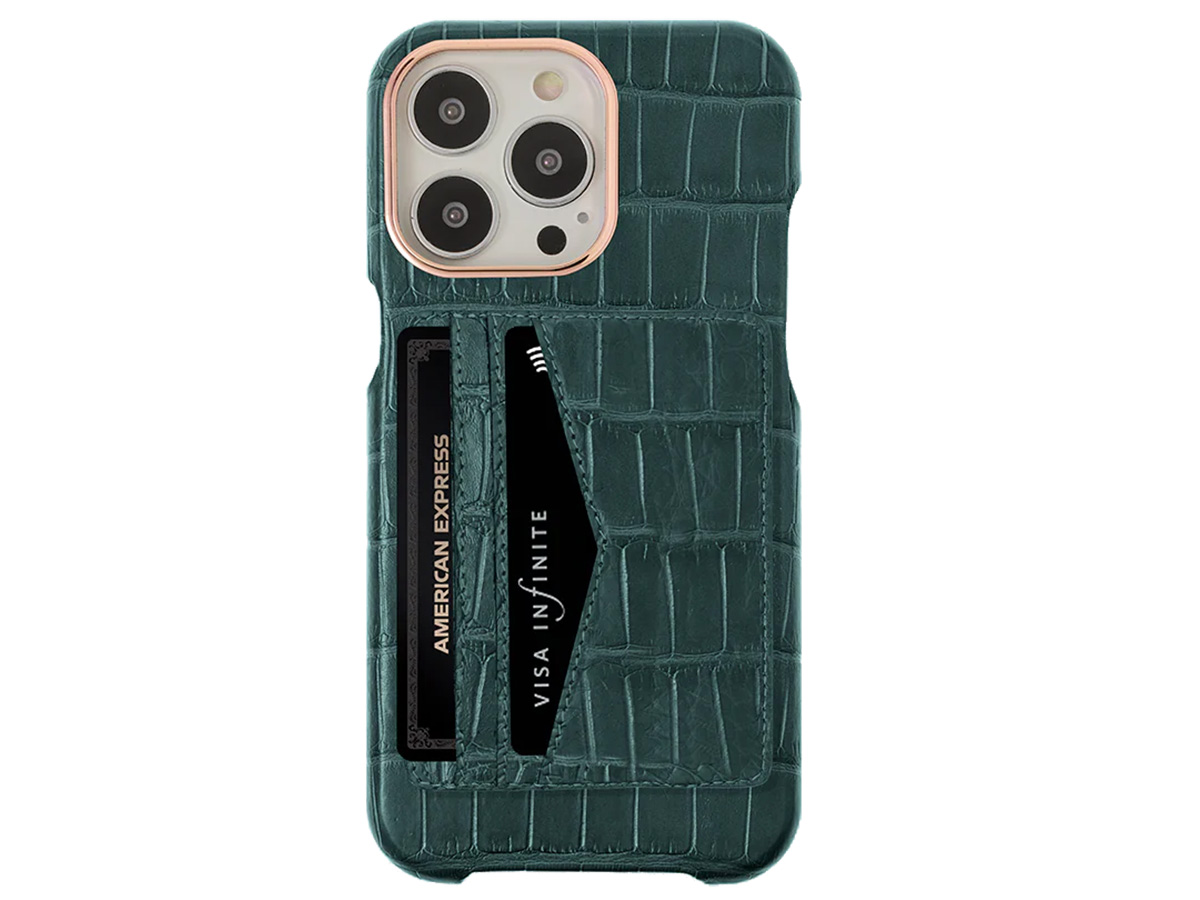 Gatti Cardholder Alligator Case iPhone 15 Pro Max hoesje - Green Emerald/Rose Gold