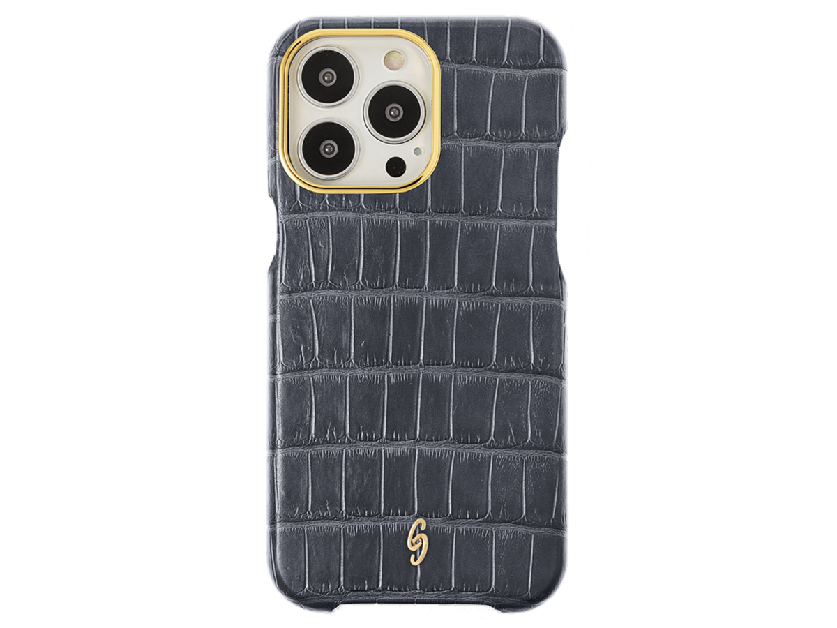 Gatti Classica Alligator Case iPhone 15 Pro Max hoesje - Jet Black Silver Dust/Gold