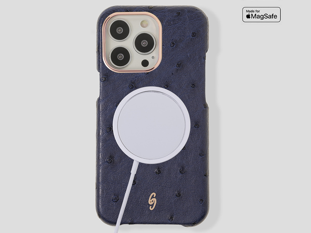 Gatti Classica Ostrich Case iPhone 15 Pro Max hoesje - Blue Gibilterra/Rose Gold