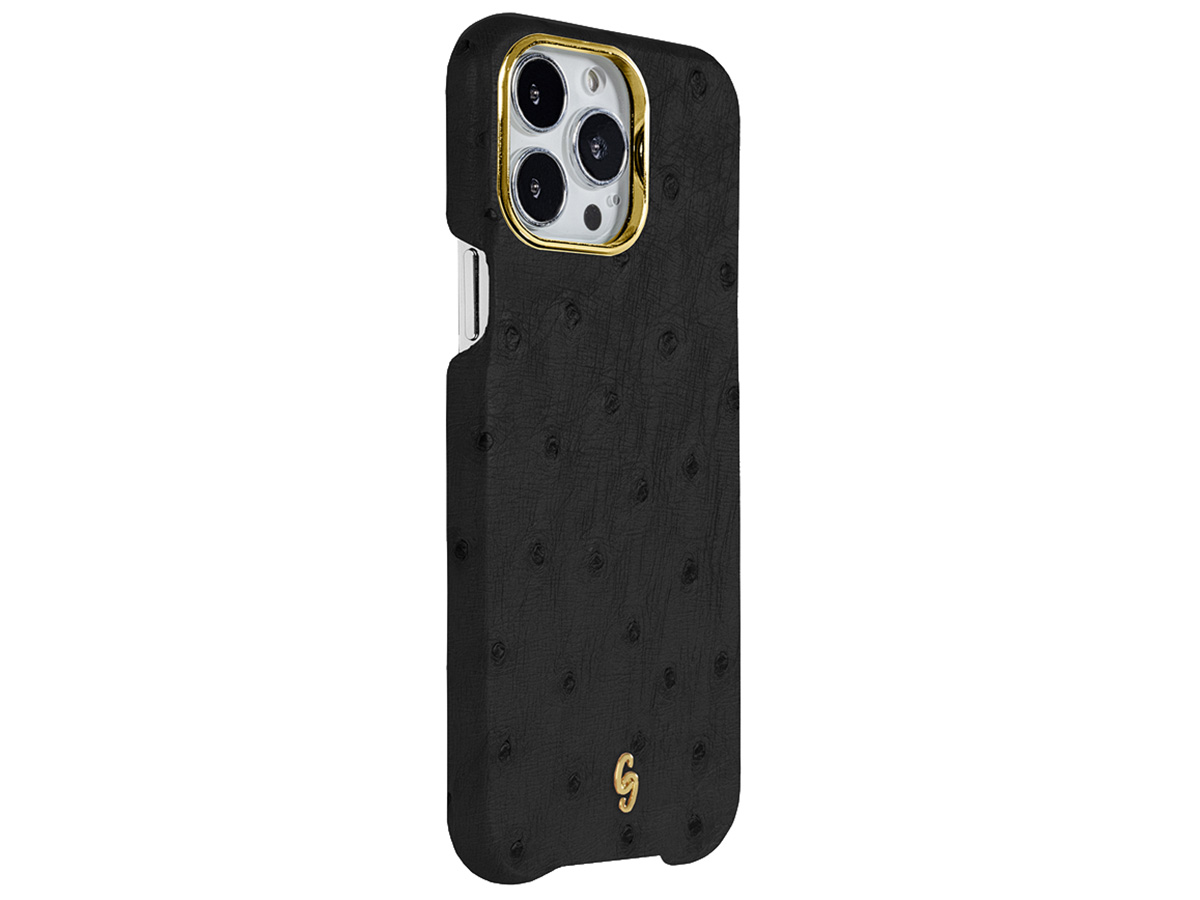 Gatti Classica Ostrich Case iPhone 15 Pro Max hoesje - Black Matt/Gold