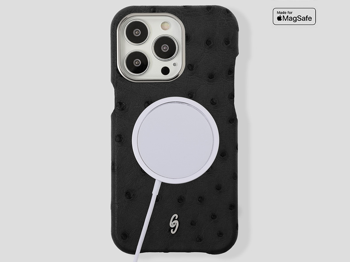 Gatti Classica Ostrich Case iPhone 15 Pro Max hoesje - Black Matt/Steel