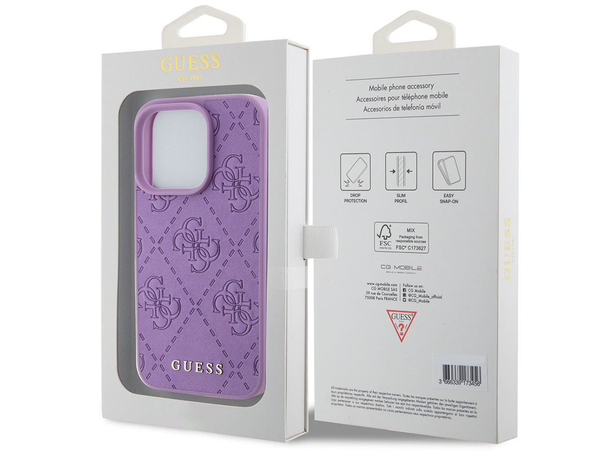 Guess 4G Monogram Stamped Case Paars - iPhone 15 Pro Max hoesje