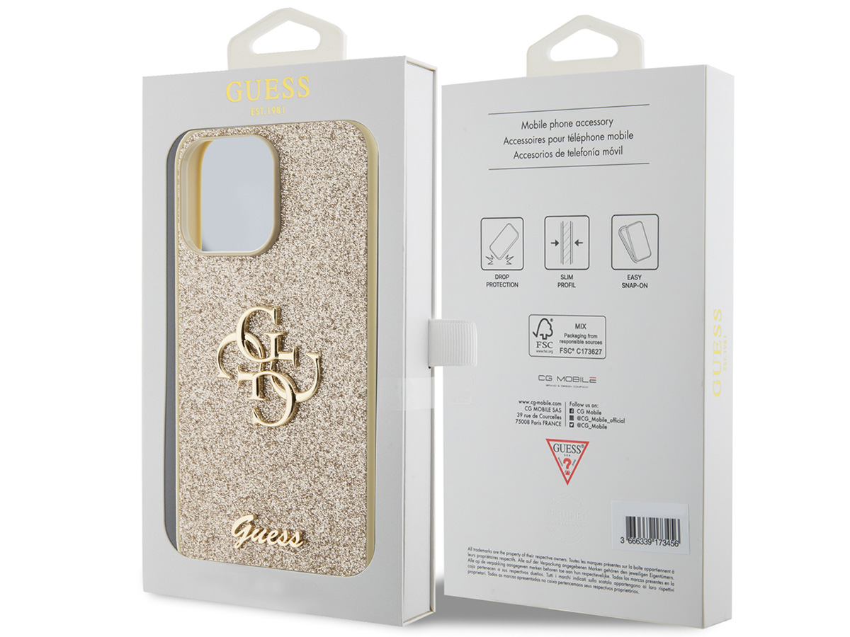 Guess Big 4G Glitter Case Goud - iPhone 15 Pro Max hoesje