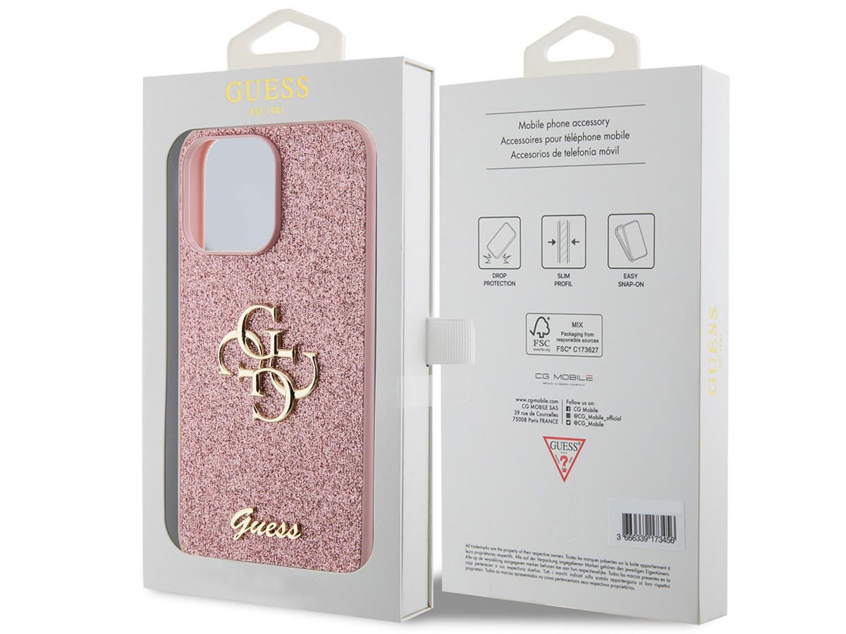 Guess Big 4G Glitter Case Roze - iPhone 15 Pro Max hoesje