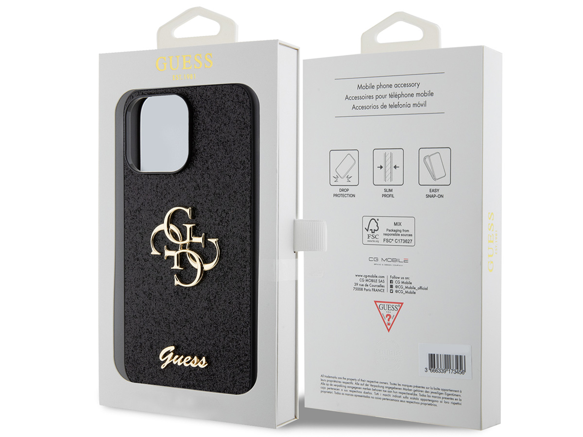 Guess Big 4G Glitter Case Zwart - iPhone 15 Pro Max hoesje