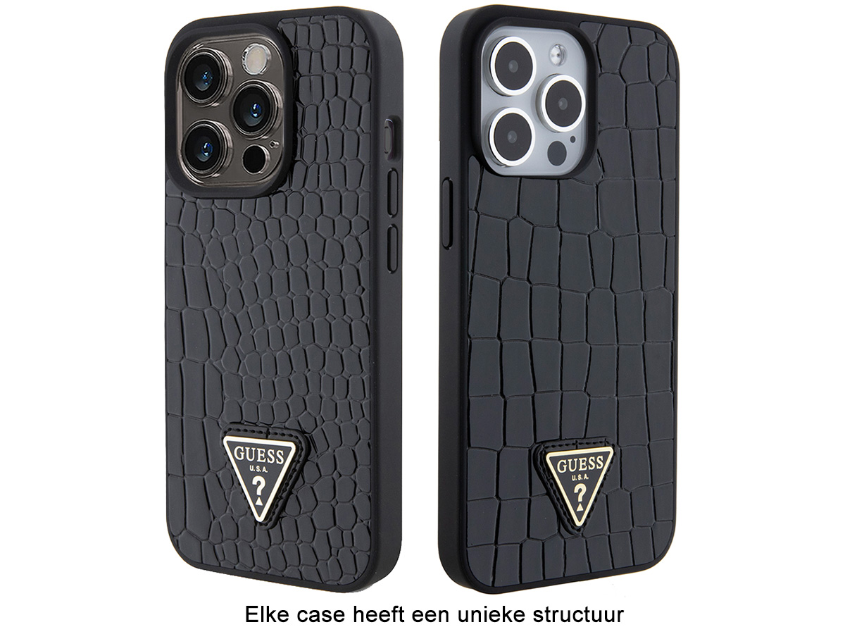 Guess Croco Triangle Case Zwart - iPhone 15 Pro Max hoesje