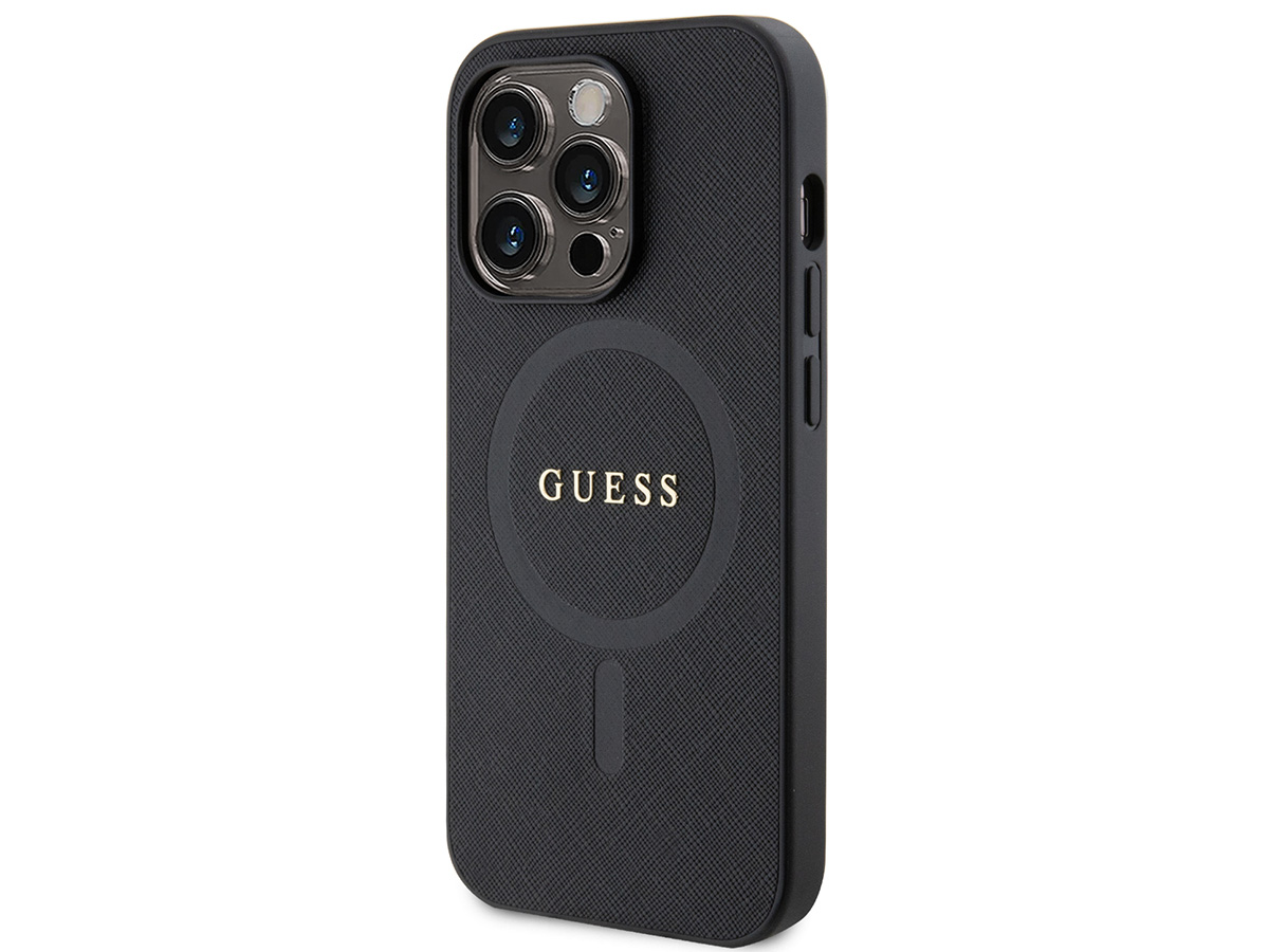 Guess Saffiano MagSafe Case Zwart - iPhone 15 Pro Max hoesje