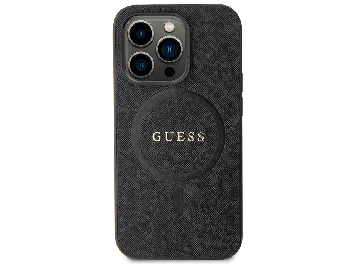 Guess Saffiano MagSafe Case Zwart - iPhone 15 Pro Max hoesje