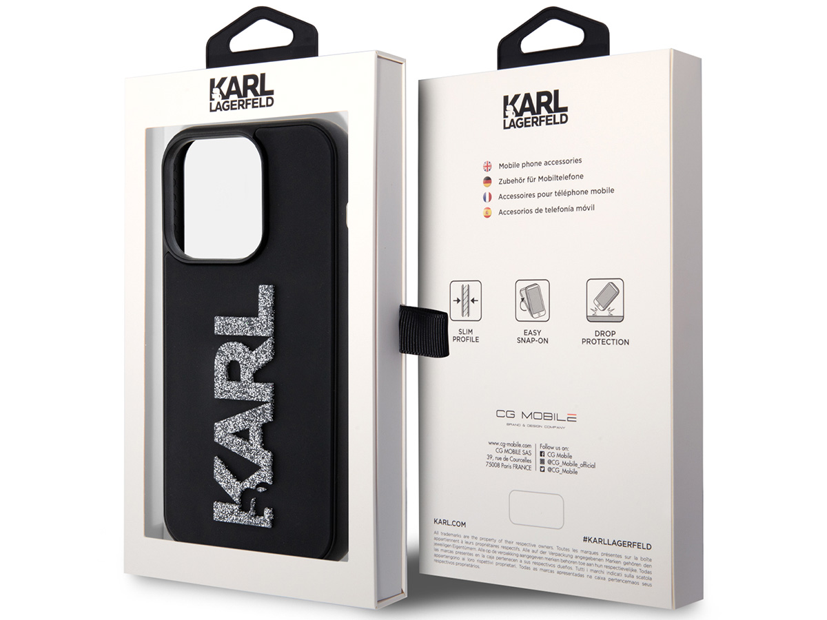 Karl Lagerfeld 3D Glitter Logo Case Zwart - iPhone 15 Pro Max hoesje