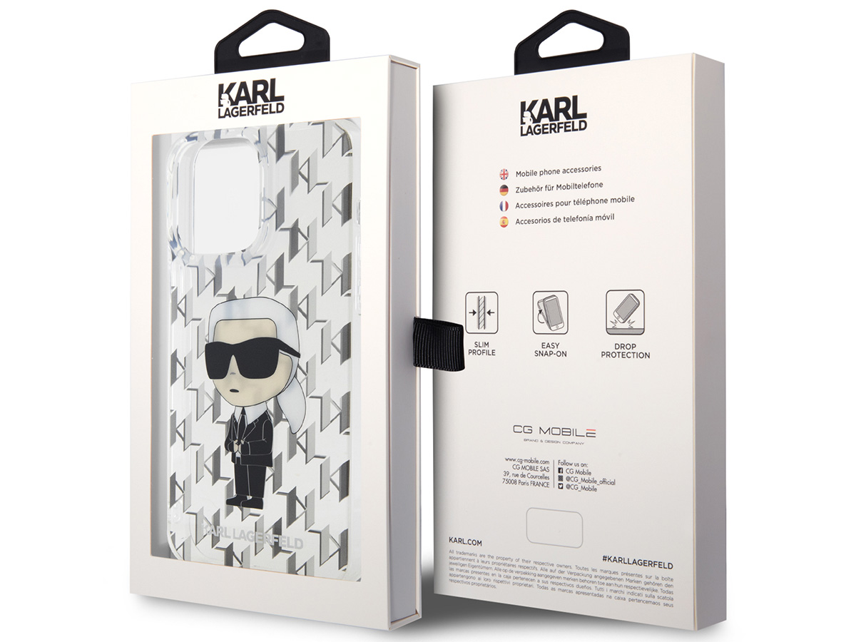 Karl Lagerfeld Ikonik Karl Monogram Case Clear - iPhone 15 Pro Max hoesje