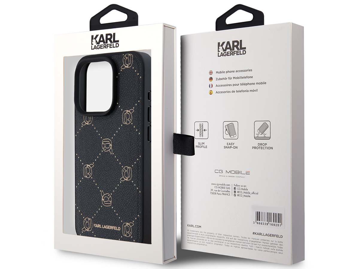 Custodia Glitterata CG MOBILE Karl Lagerfeld Magfit Per IPhone 15 Pro Max (Nera) Con Teste Karl & Choupette