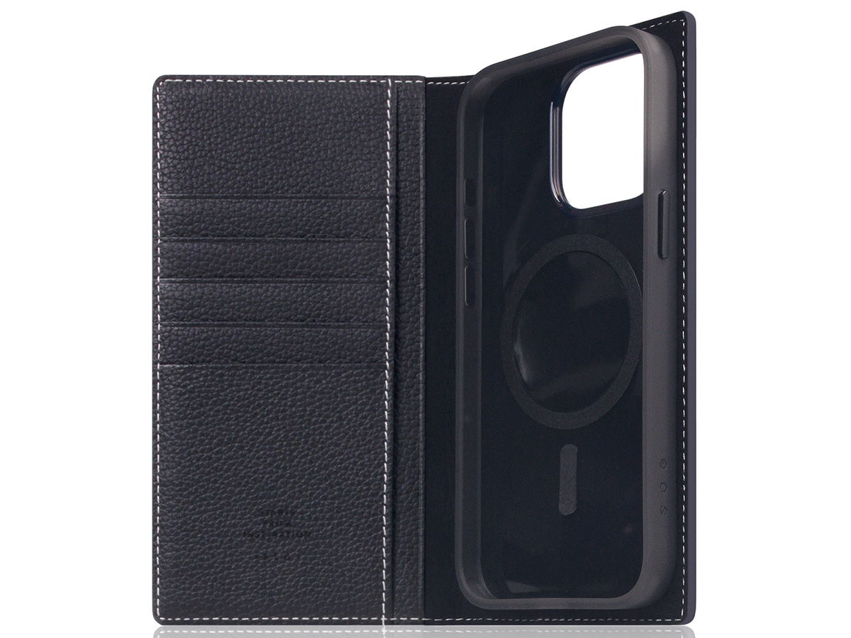 SLG Design D8 2in1 Leather Folio Black Blue - iPhone 15 Pro Max hoesje